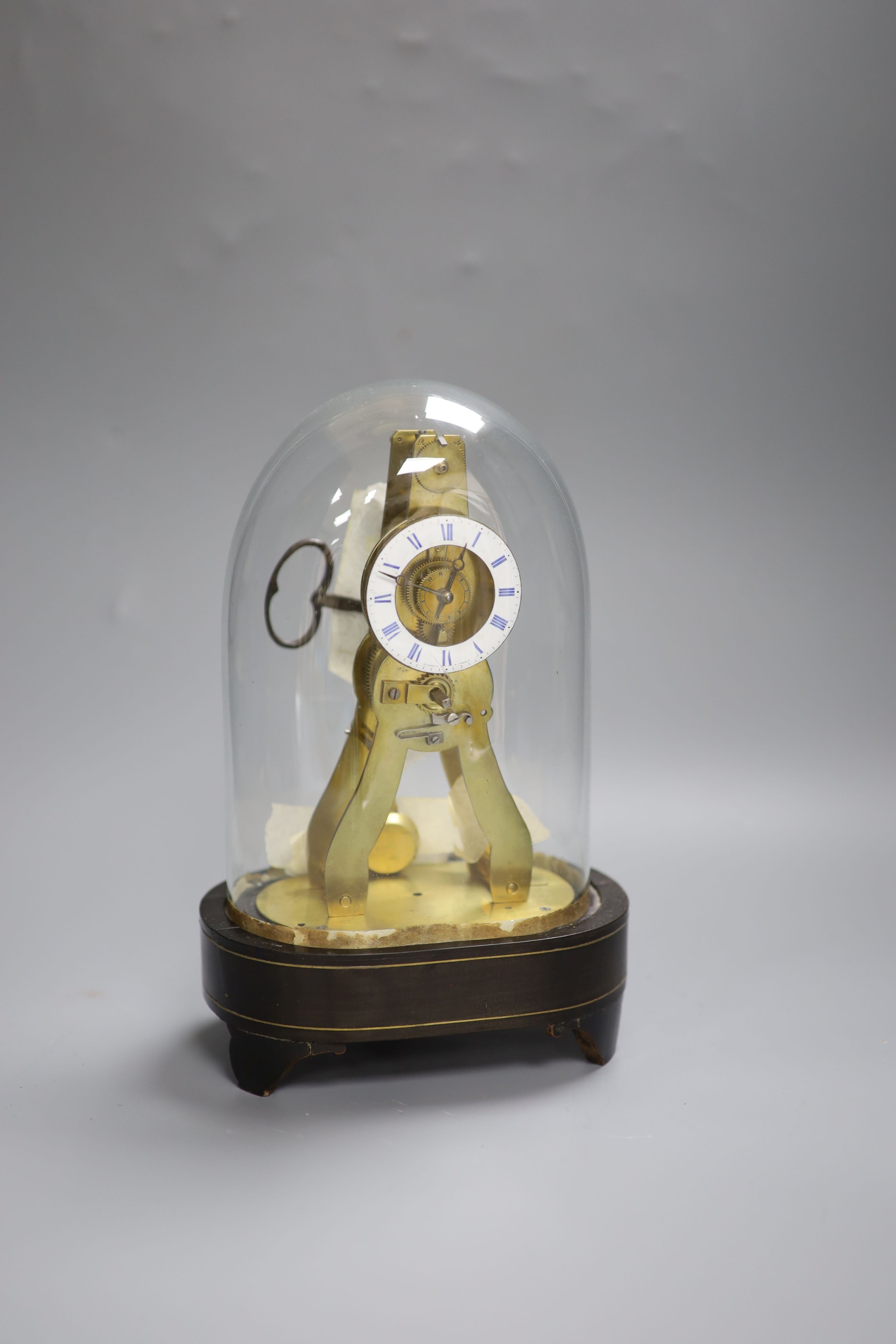 A 19th century French brass skeleton timepiece, signed Pierrot a Paris, height 24cm